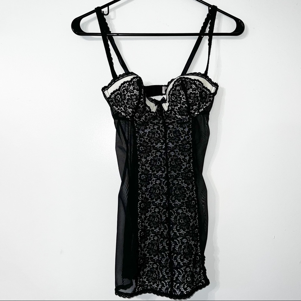 Victoria’s Secret | Black Slip Dress Demi Bra Lace Floral Size 34B Keyhole Back